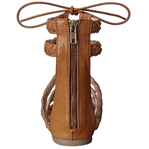 Cognac Braided Lace Up Tall Gladiator Sandals - Picture 6 of 7